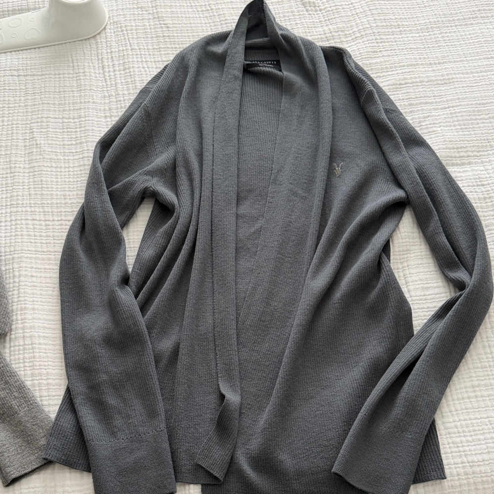 AllSaints Men's Charcoal Open-Front Cardigan
